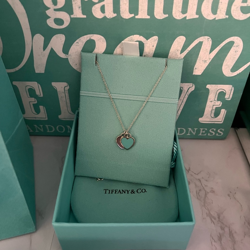 Tiffany & Co. Silver Necklace with Blue Heart Pendants